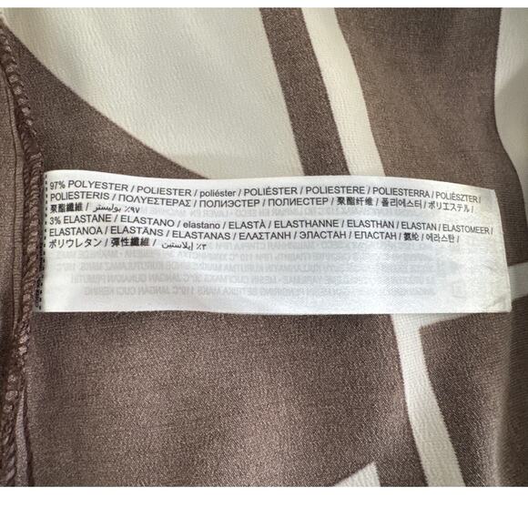 NWT Mango MNG Abstract Geo Print Long Sleeve Satin Dress Brown Cream Size M - Picture 12 of 13